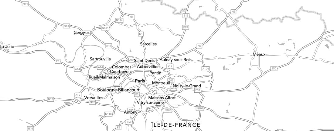 Sample map at Level 9 showing roads around the Paris area