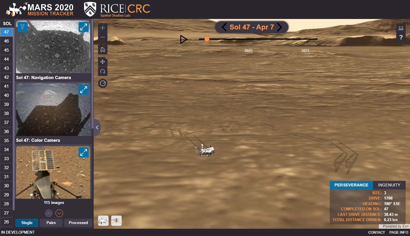 Screenshot of the rover's position on Sol 47