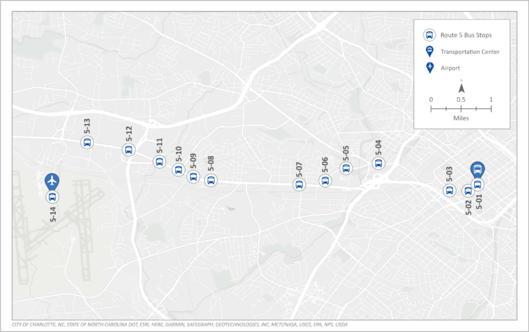 Bus Route 5 with 14 stops