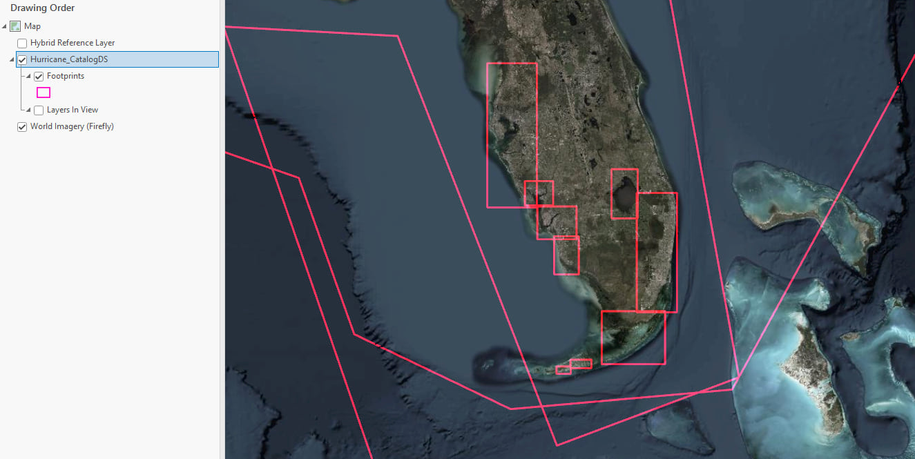 Footprints layer in a catalog dataset