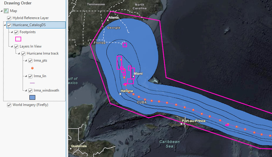 Hurricane Irma data in a catalog layer