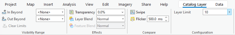 The Catalog Layer tab and its ribbon controls