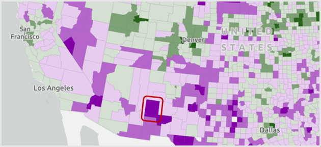 Map that shows the county in New Mexico that will be chosen for the pop-up