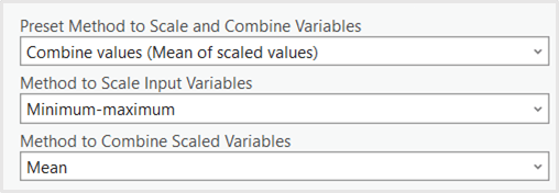 A screenshot of the Index tool showing the preset combination method