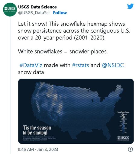 USGS Data Science tweet of snow persistence across the contiguous US
