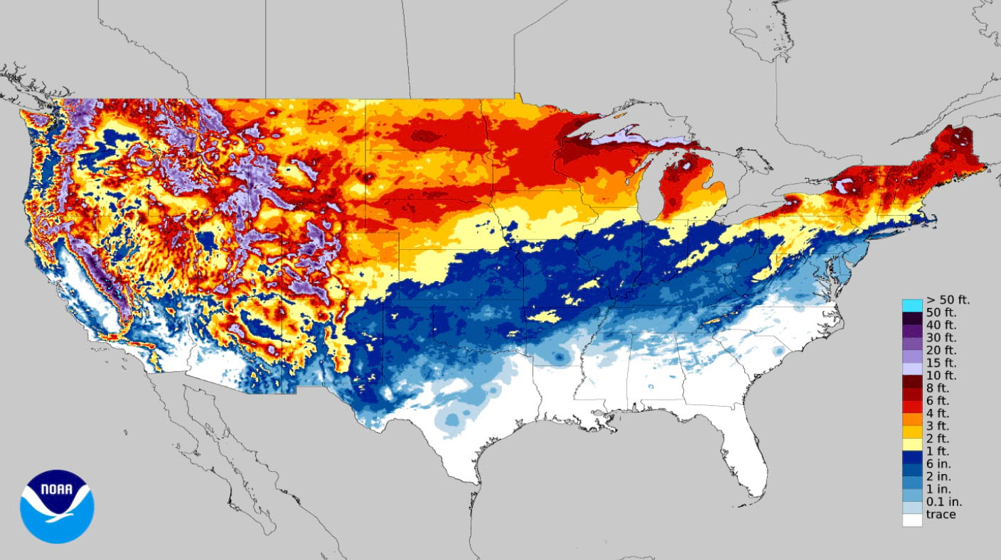 National Weather Service map of snow accumulation
