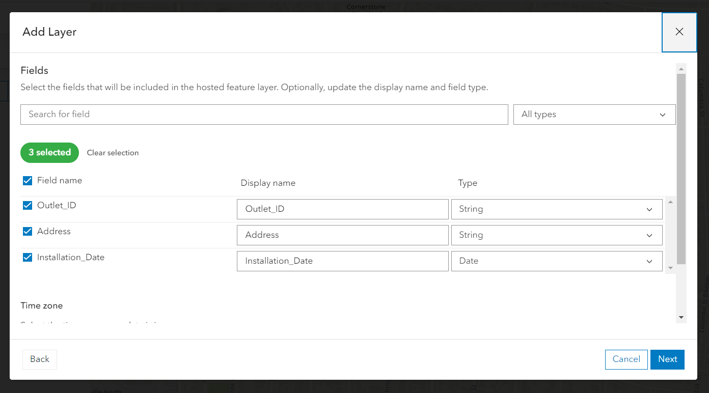 Choose Display names and types of field Choose Display names and types of field