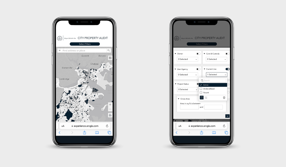 Two phones displaying the land audit application