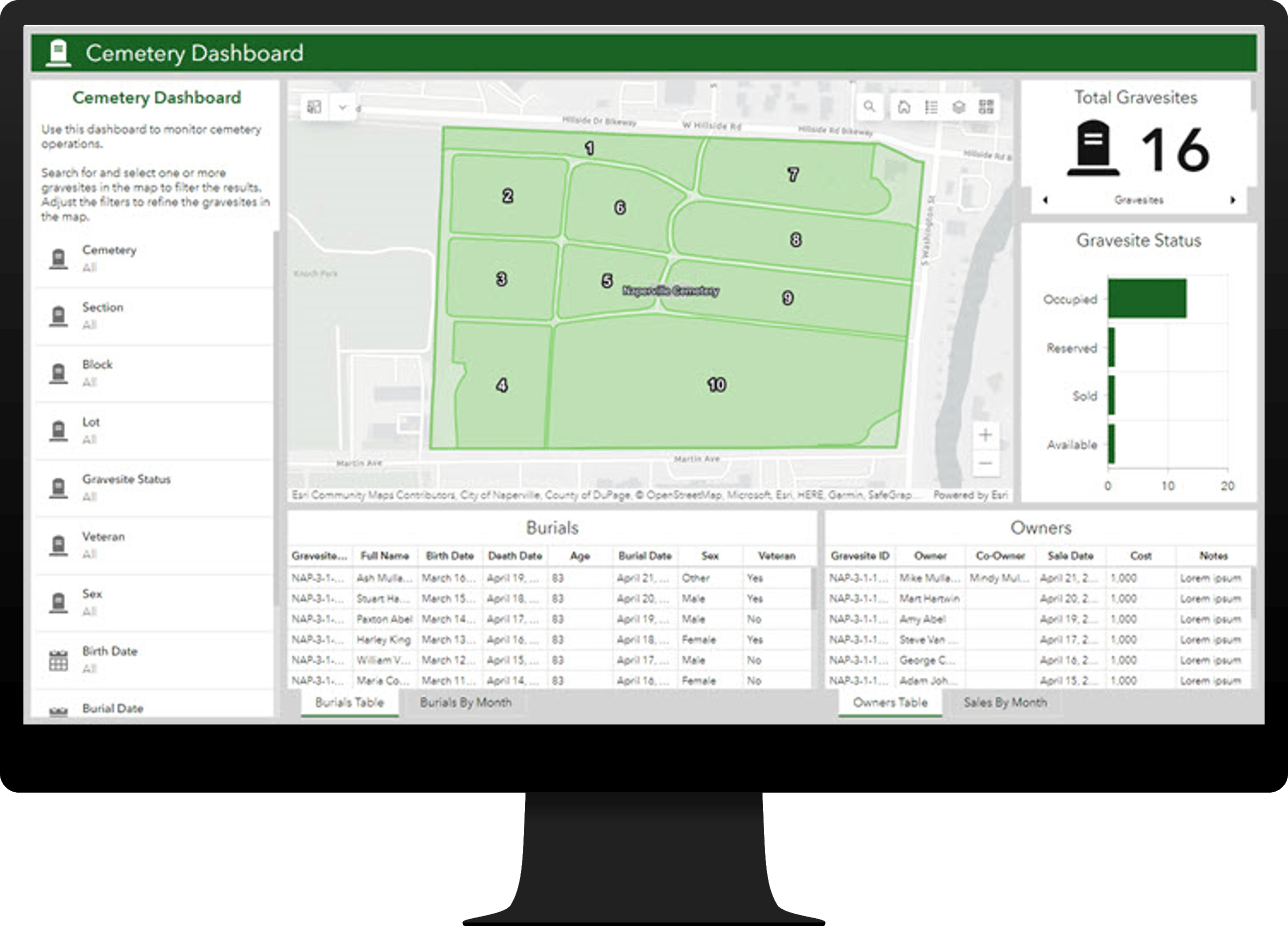 Cemetery Dashboard