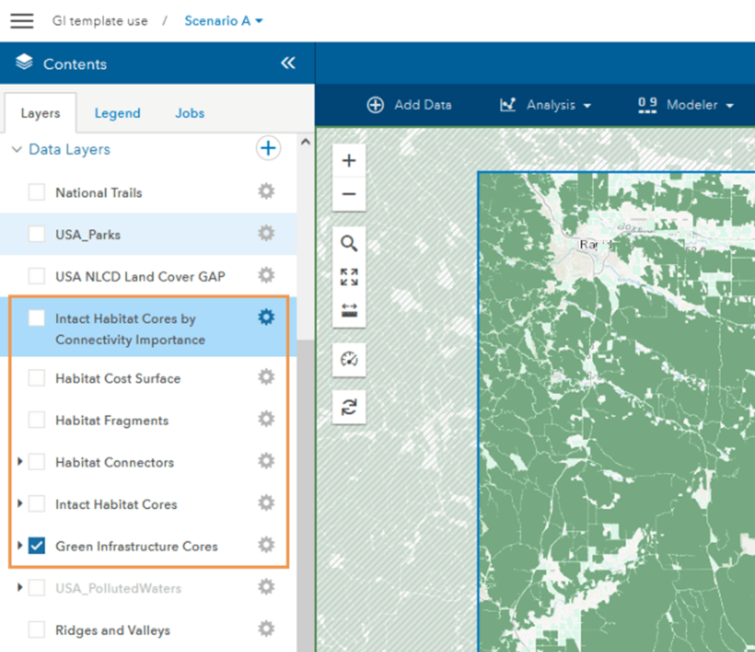 Contents pane green infrastructure data layers