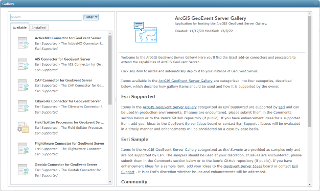 New add-in manager in GeoEvent Manager