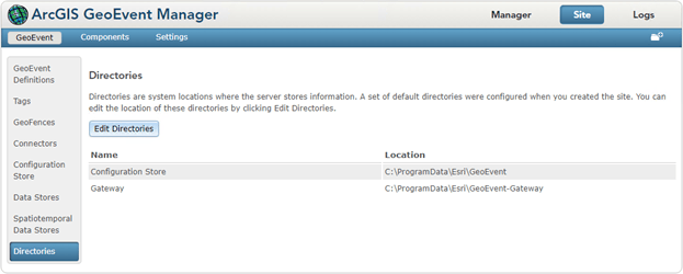 Edit the directory locations right in GeoEvent Manager