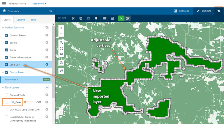 Selected scenario layer can be edited