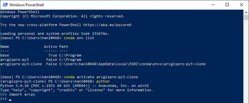 Accessing conda from the PowerShell.