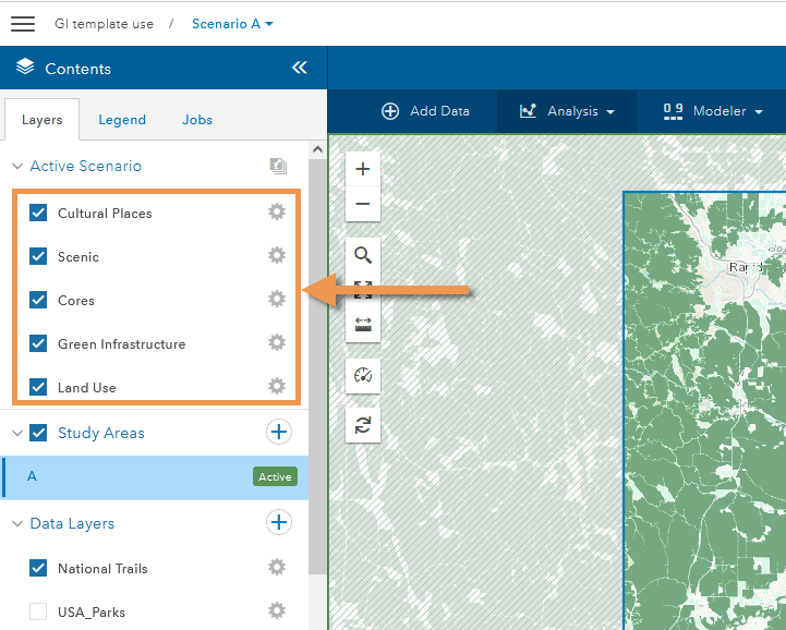 Contents pane scenario layers