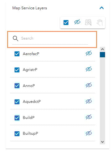 Map Service Layers search text box Map Service Layers search text box