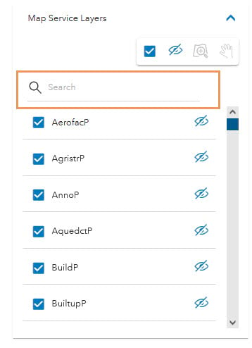 Map Service Layers search text box