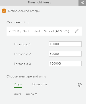 My threshold area selections