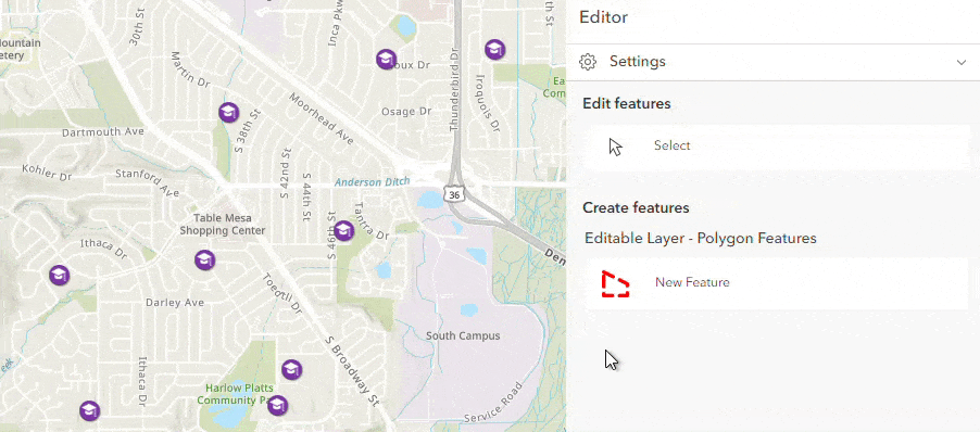 Draw a polygon feature on the map and determine which schools can be found within the area