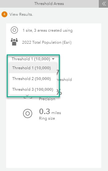 Threshold areas drop-down menu