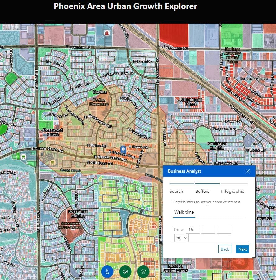 Urban growth explorer web app in experience builder.