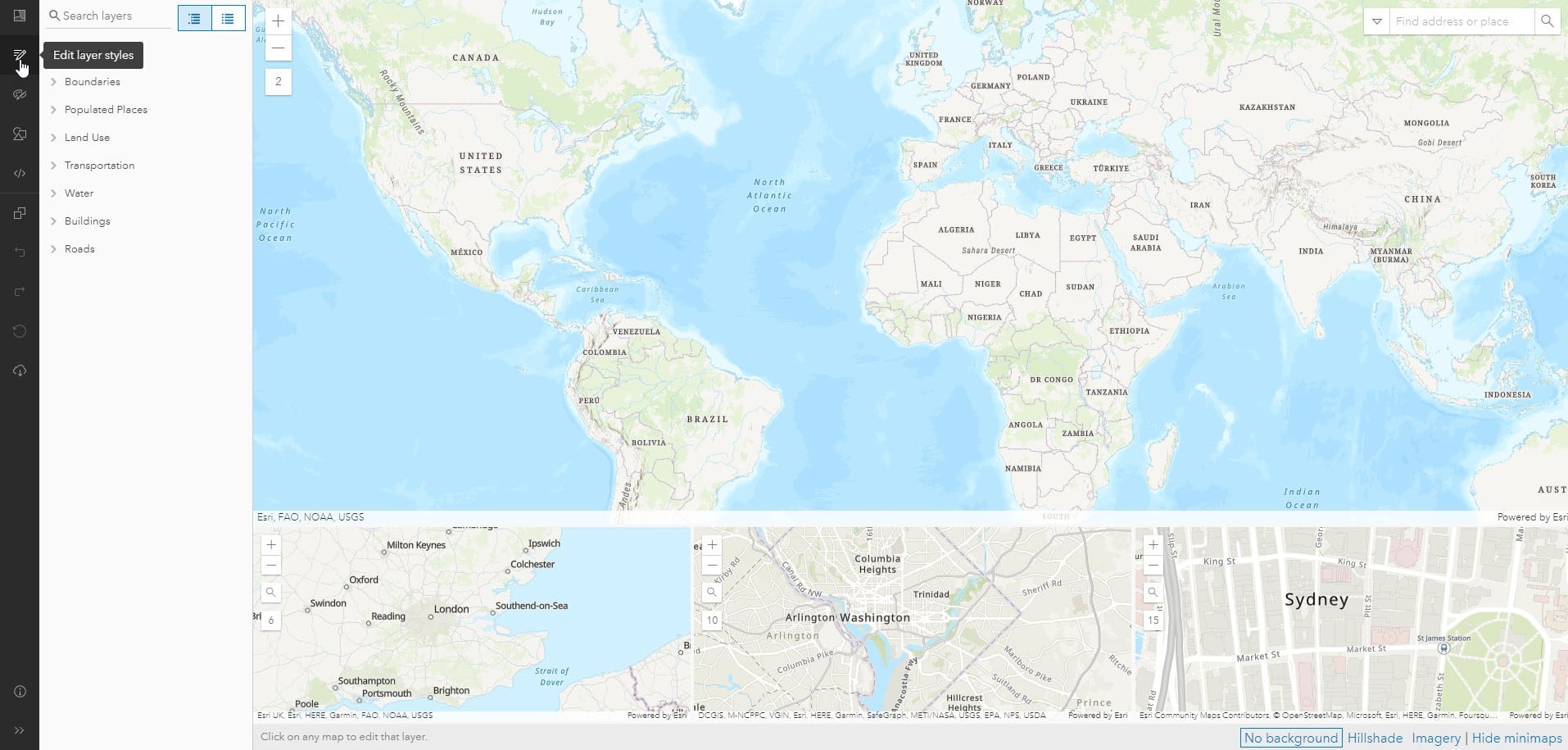 Vector Tile Style Editor interface showing where to click for Edit Layer Styles. Vector Tile Style Editor interface showing where to click for Edit Layer Styles.