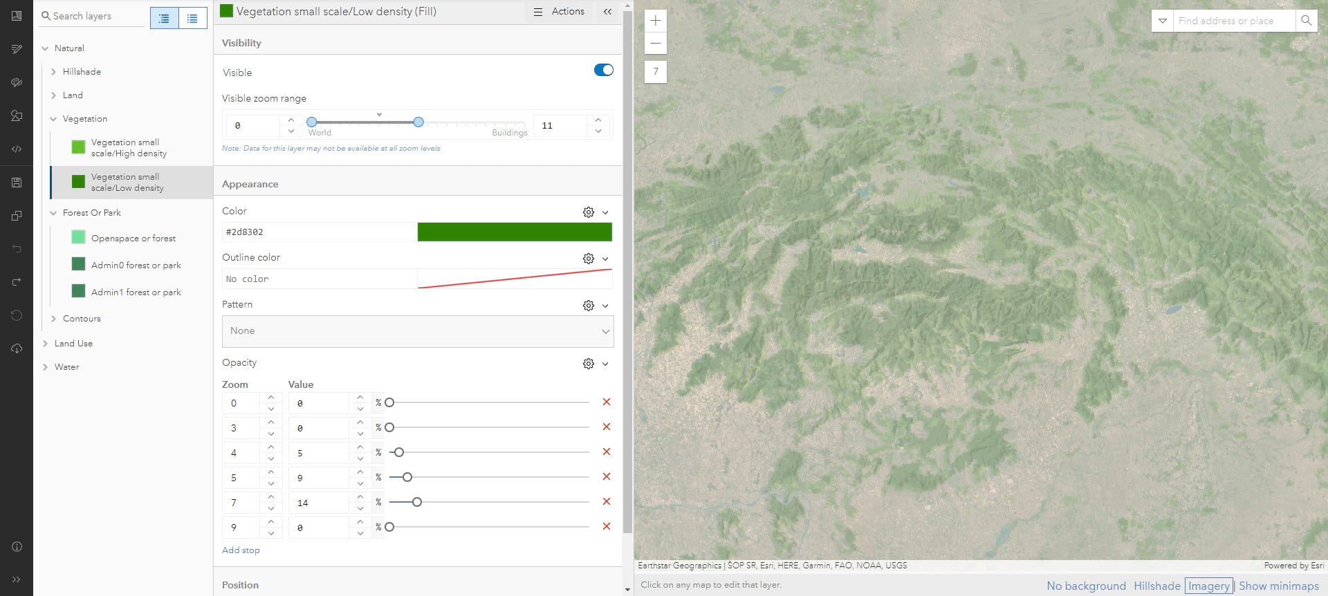 Vector Tile Style Editor settings for vegetation and park layers. Vector Tile Style Editor settings for vegetation and park layers.