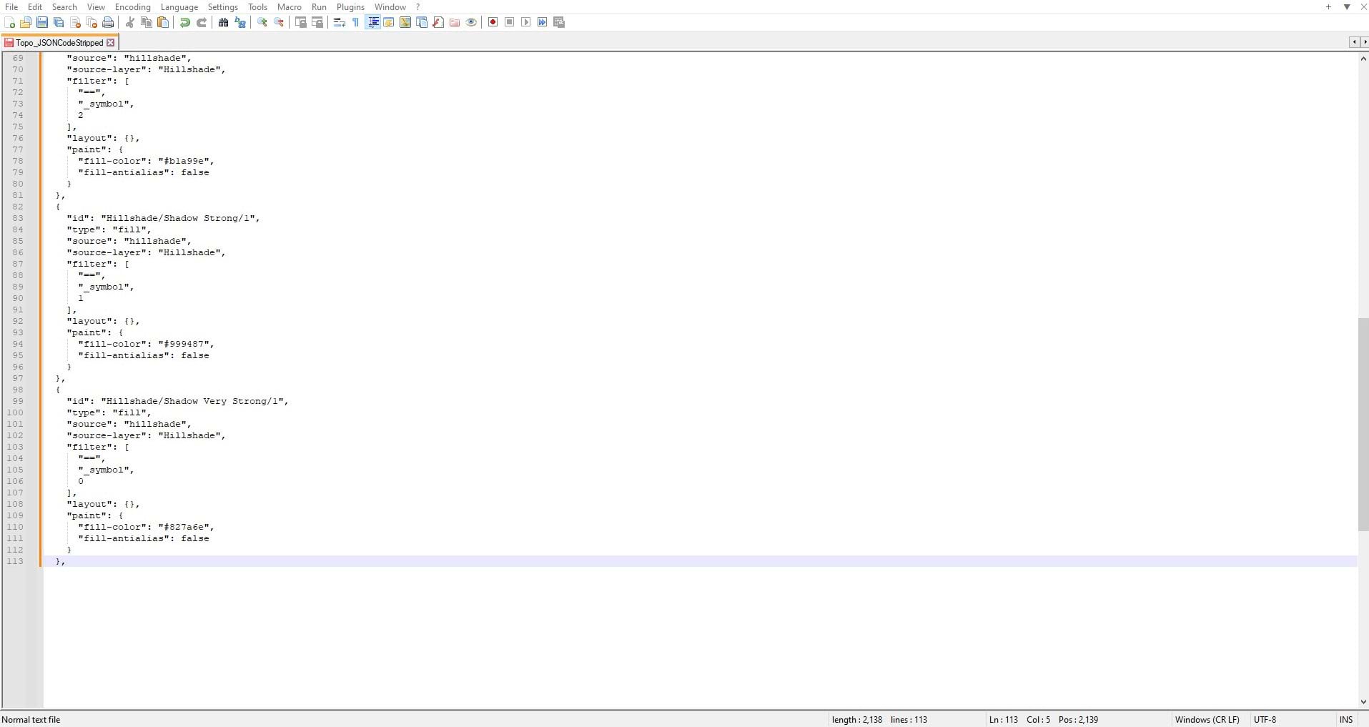 Notepad++ document with the pasted code. Notepad++ document with the pasted code.