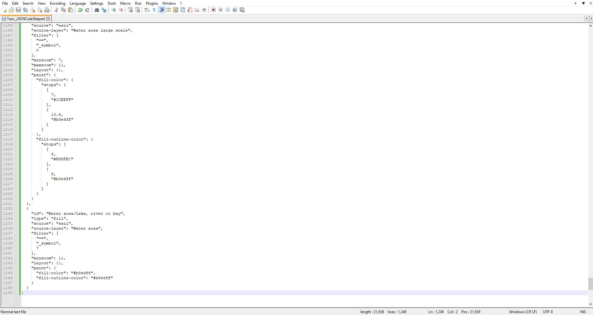 Notepad++ document showing 1,249 lines of code. Notepad++ document showing 1,249 lines of code.