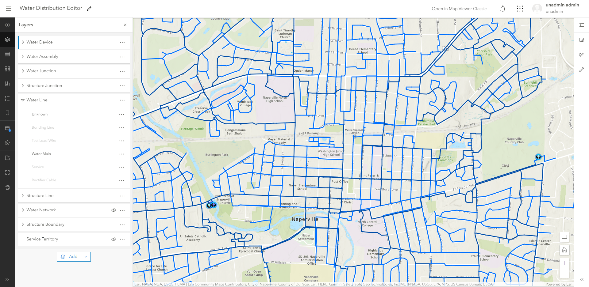 Picture of a web map from arcgis enterprise with subtype group layers visible in the table of contents