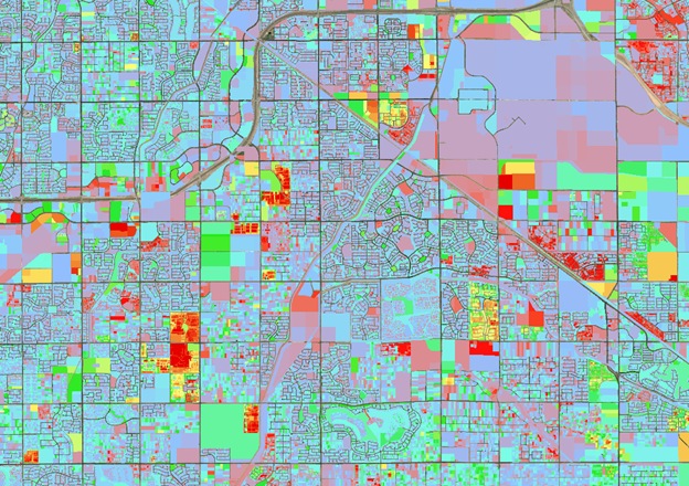 Parcels symbolized by percent of change