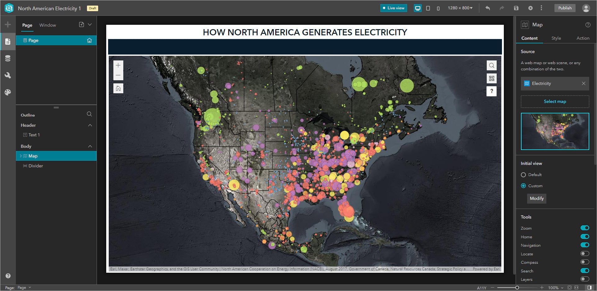 Screenshot of the North American Electricity template