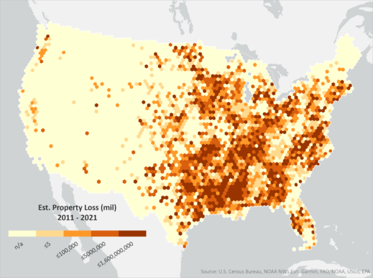 Estimated property loss caused by tornadoes from 2011 to 2021