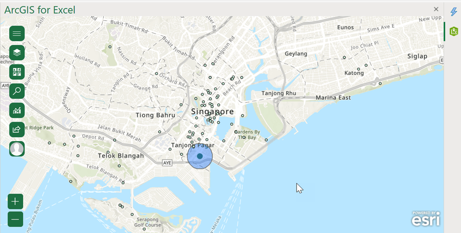 Green Man signal, buffer added with distance from nearby commercial locations.