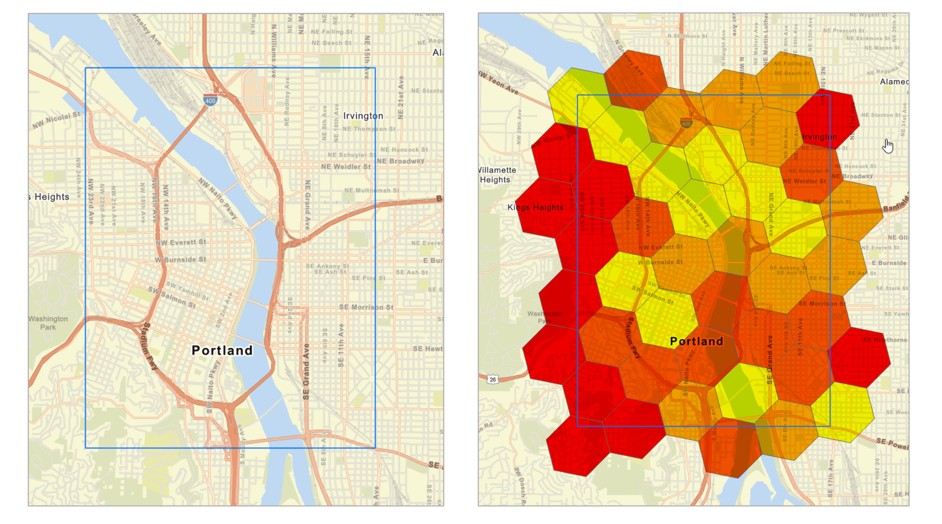 Enriched hexagons over Portland, Oregon Enriched hexagons over Portland, Oregon