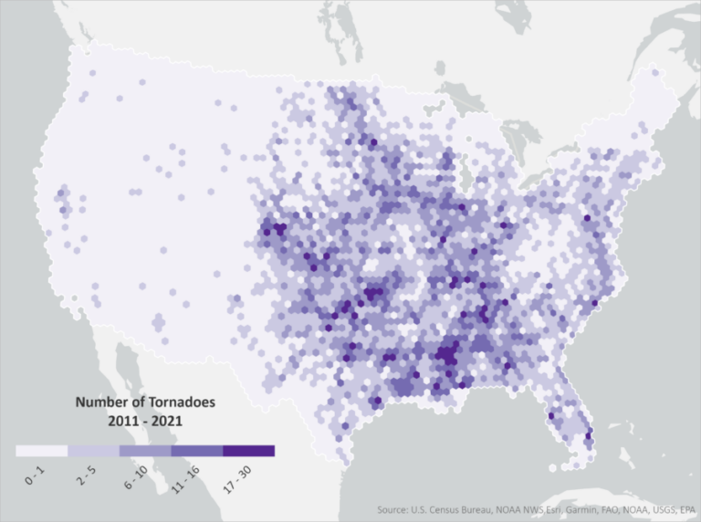 Number of tornadoes from 2011 to 2021