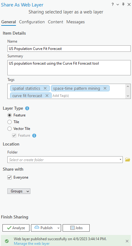 Successfully published a web layer