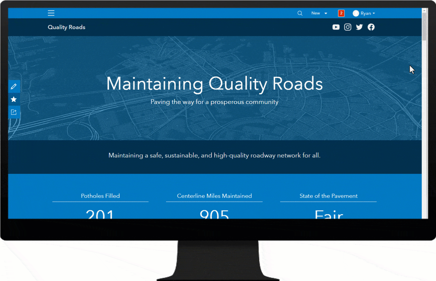 Quality Roads Hub site with the Current Pavement Ratings app