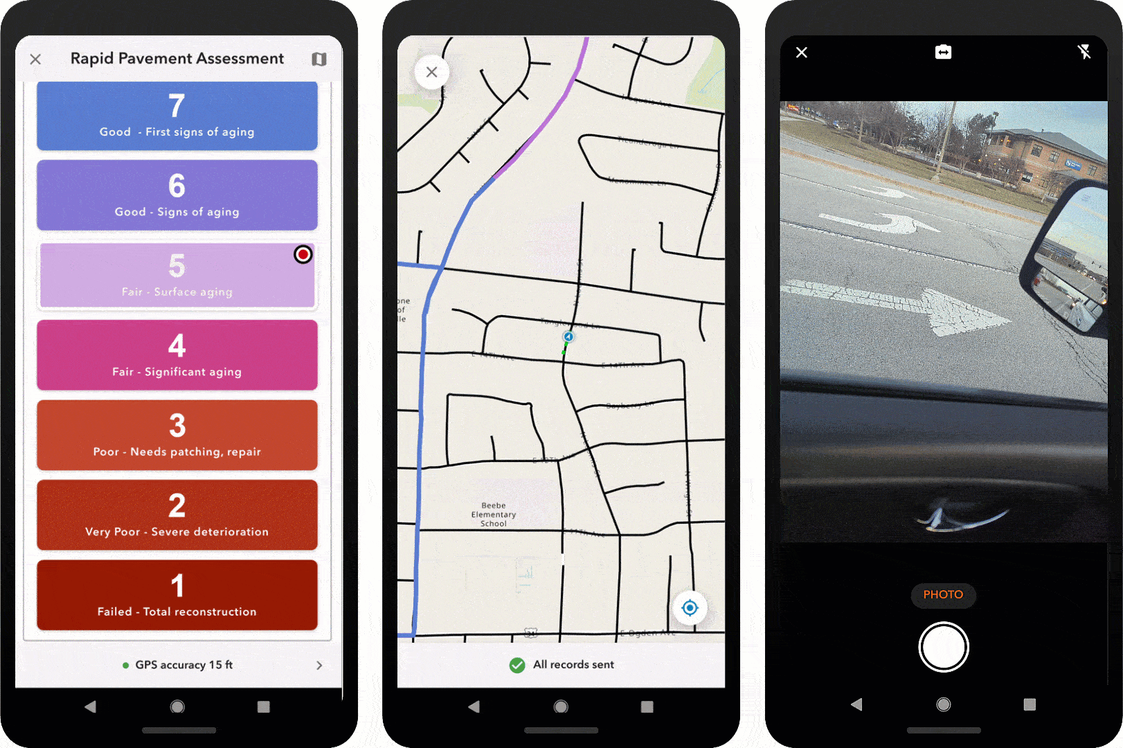 Images of the Rapid Pavement Assessments app