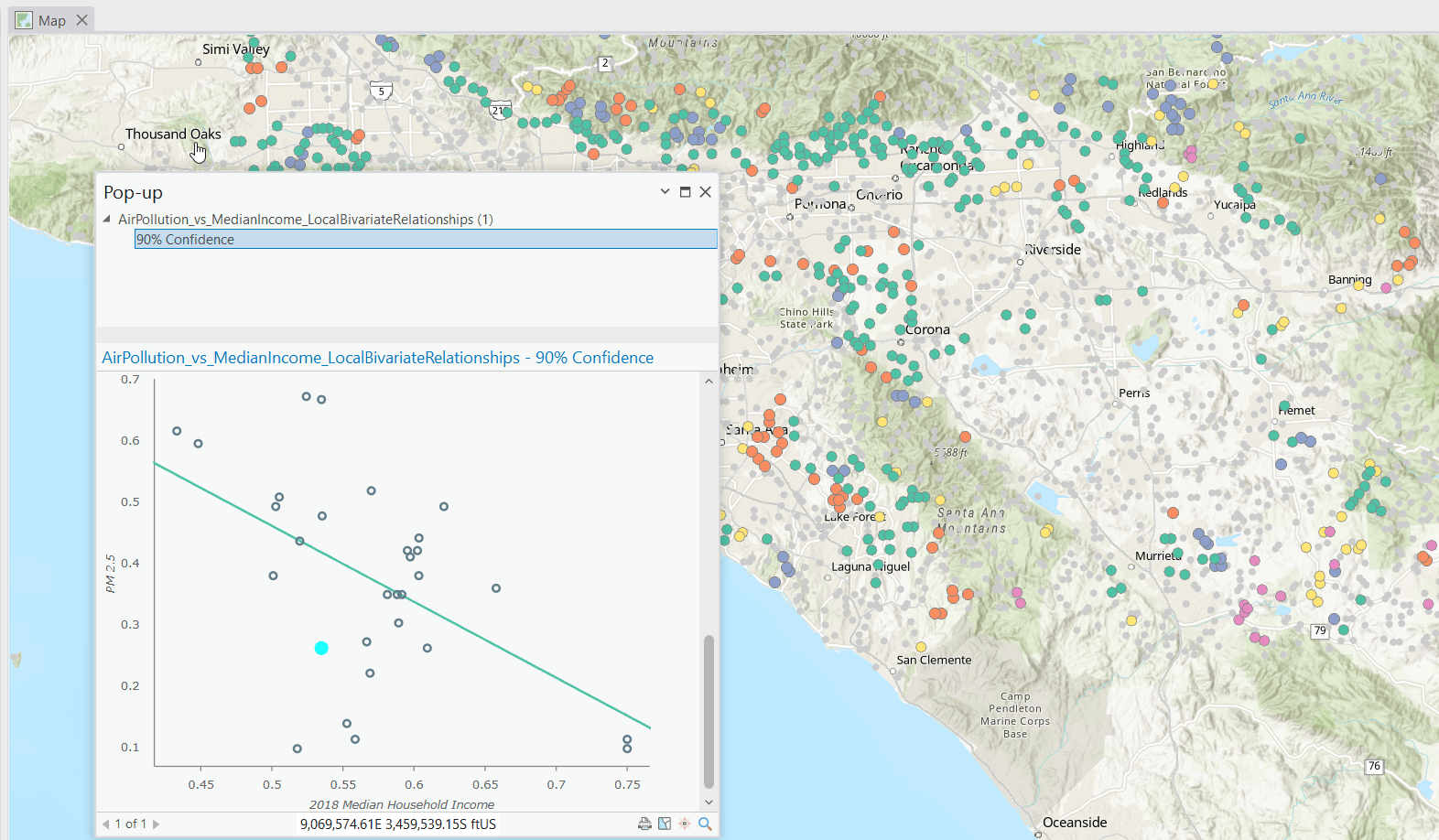 Sample spatial statistics pop-up chart