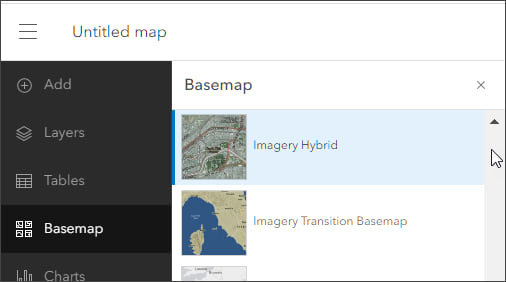 Select Imagery Hybrid basemap Select Imagery Hybrid basemap
