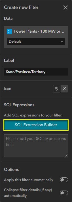 Screenshot of the SQL Expression Builder button