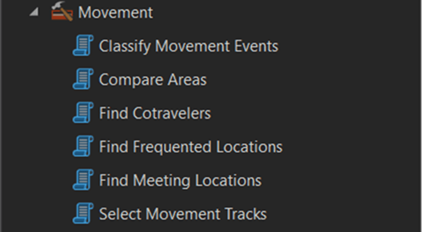 Movement toolset in the Geoprocessing pane Movement toolset in the Geoprocessing pane