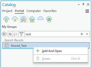 Add and open a task shared through ArcGIS Online or ArcGIS Enterprise Add and open a task shared through ArcGIS Online or ArcGIS Enterprise
