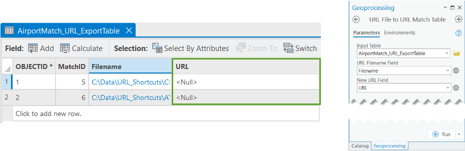 Match table with new URL field added and URL to URL Match Table tool.