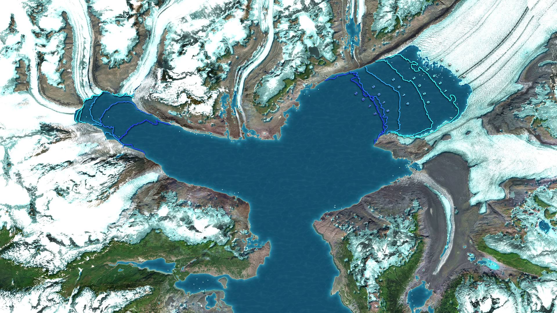 Columbia Glacier retreat, 2017 - 2013. Columbia Glacier retreat, 2017 - 2013.
