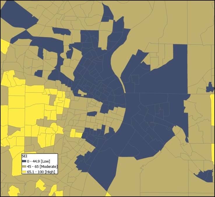 Tract-level map displaying SEI information for the St. Louis area. Tract-level map displaying SEI information for the St. Louis area.