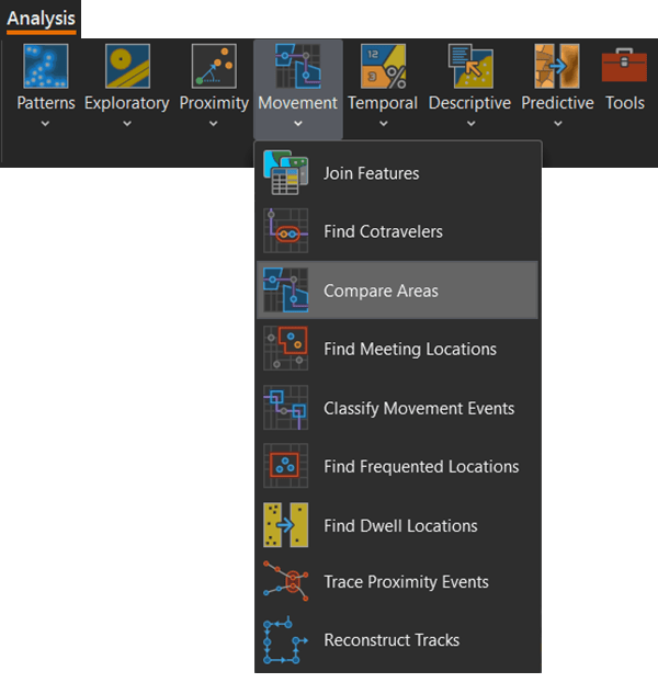 Movement tools drop-down menu in the Tools group on the Analysis ribbon Movement tools drop-down menu in the Tools group on the Analysis ribbon
