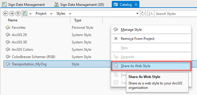 Sharing a web style from ArcGIS Pro