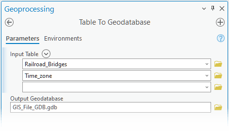 Table to Geodatabase geoprocessing tool